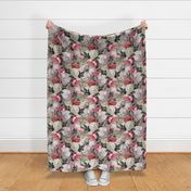 Medium Vintage Summer  Romanticism:  Maximalism Moody Florals- Antiqued Pink And White Jan Davidsz. de Heem Roses Bouquets With Fern Leaves Nostalgic - Gothic Mystic Night-  Antique Botany Wallpaper and Victorian Goth Mystic inspired - pink back