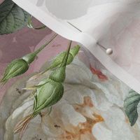 Medium Vintage Summer  Romanticism:  Maximalism Moody Florals- Antiqued Pink And White Jan Davidsz. de Heem Roses Bouquets With Fern Leaves Nostalgic - Gothic Mystic Night-  Antique Botany Wallpaper and Victorian Goth Mystic inspired - pink back