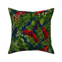 14" Vintage Red Parrots Birds Flower Jungle Blue