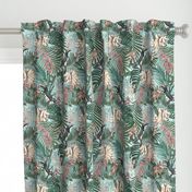 14" Tropical Night - Toucan in palm jungle with tropical flowers and bananas - teal