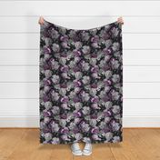 Vintage Summer Dark Night Romanticism:  Maximalism Moody Florals- Antiqued Purple And Cream Jan Davidsz. de Heem Roses Bouquets With Fern Leaves Nostalgic - Gothic Mystic Night-  Antique Botany Wallpaper and Victorian Goth Mystic inspired 