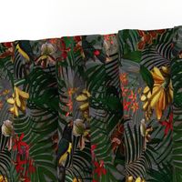 14" Tropical Night - Toucan in palm jungle with tropical flowers and bananas - dark gray