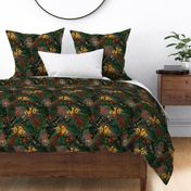 14" Tropical Night - Toucan in palm jungle with tropical flowers and bananas - dark gray