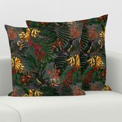 14" Tropical Night - Toucan in palm jungle with tropical flowers and bananas - dark gray