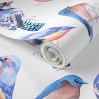 blue colored birds in analogous color scheme watercolor art