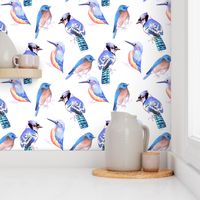 blue colored birds in analogous color scheme watercolor art