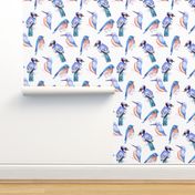 blue colored birds in analogous color scheme watercolor art