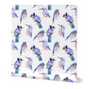 blue colored birds in analogous color scheme watercolor art