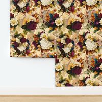 Vintage Summer Dramatic Romanticism: Maximalism Moody Florals - Grand Millennial burgundy Roses and White Nostalgic Gothic Mystic Flowers Night-  Antique Botany Wallpaper and Victorian Florals dramatic Goth Mystic inspired