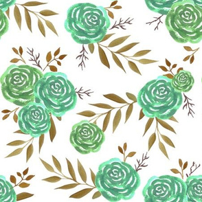 watercolor green roses and twigs