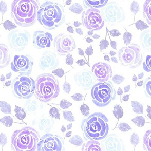 Lilac purple and blue rose flowers watercolors