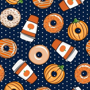 Coffee and Fall Donuts - PSL pumpkin fall donuts toss - navy polka dots - LAD19BS