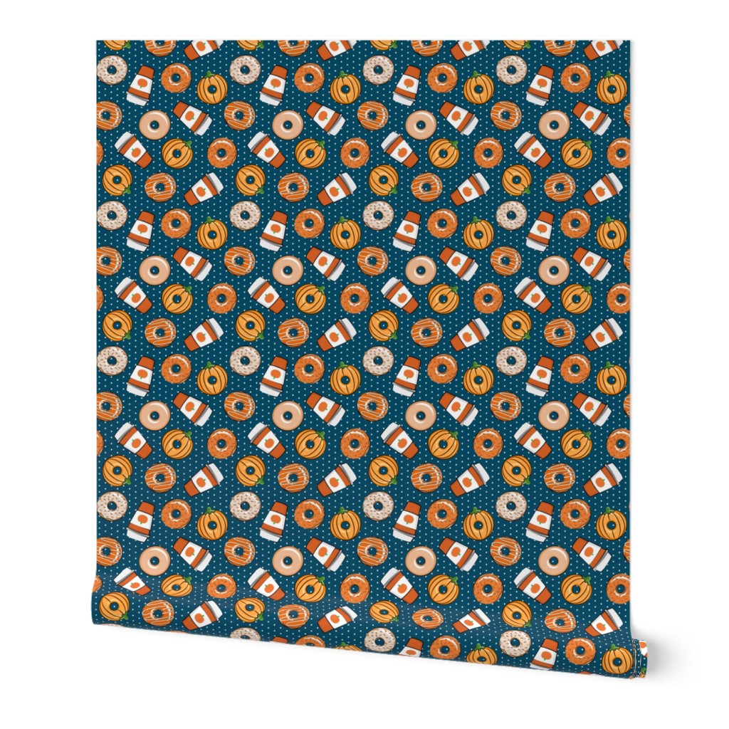 (small scale) Coffee and Fall Donuts - PSL pumpkin fall donuts toss - blue polka dots - LAD19BS