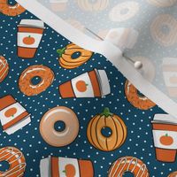 (small scale) Coffee and Fall Donuts - PSL pumpkin fall donuts toss - blue polka dots - LAD19BS