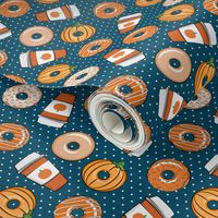 (small scale) Coffee and Fall Donuts - PSL pumpkin fall donuts toss - blue polka dots - LAD19BS