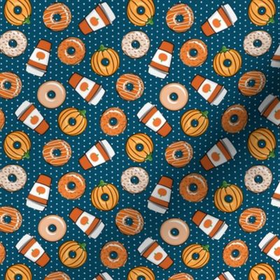 (small scale) Coffee and Fall Donuts - PSL pumpkin fall donuts toss - blue polka dots - LAD19BS