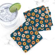 (small scale) Coffee and Fall Donuts - PSL pumpkin fall donuts toss - blue polka dots - LAD19BS