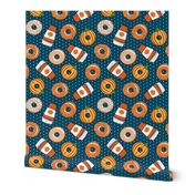 Coffee and Fall Donuts - PSL pumpkin fall donuts toss - blue polka dots - LAD19