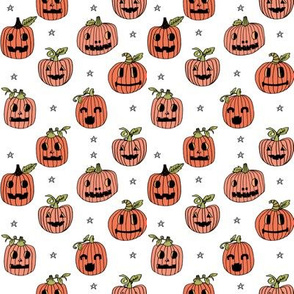 SMALL - Jack-o'-lantern fabric // halloween cute pumpkin carving hand drawn pattern white by andrea lauren