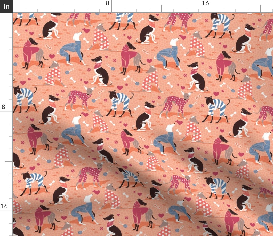 Small scale // Greyhounds dogwalk // coral background