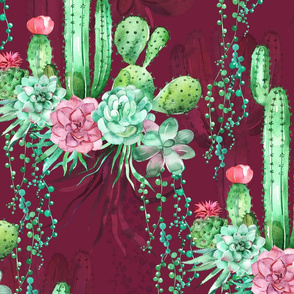 maroon floral cactus