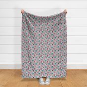 Small scale // In love greyhounds // grey background turquoise and red dog pyjamas 