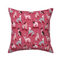 Small scale // In love greyhounds // red background pink dog pyjamas 