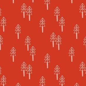 minimal christmas tree fabric - red xmas tree, holiday fabric, christmas fabric - tomato red