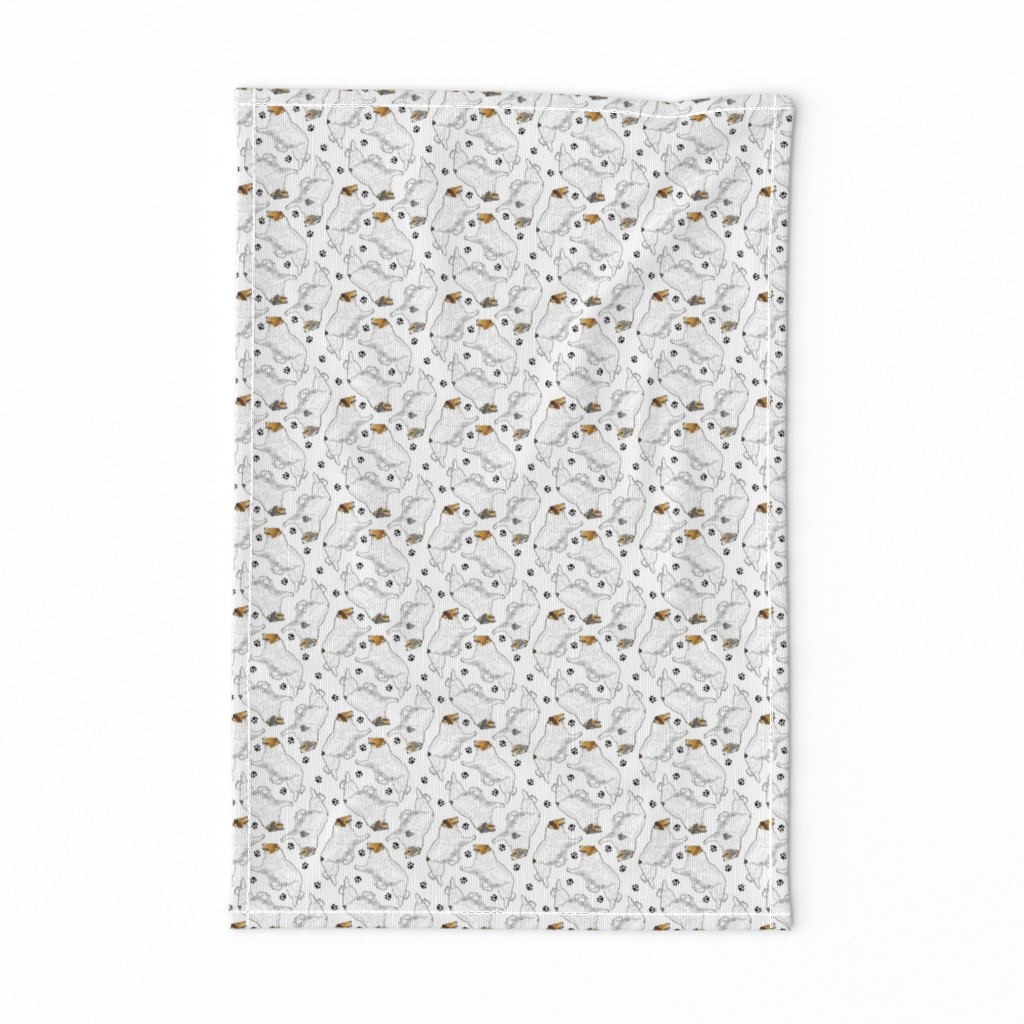 Tiny Trotting Color head white rough coated Collies and paw prints - white