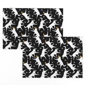 Trotting Color head white smooth coated Collies and paw prints - black