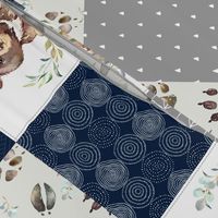 Woodland Animal Tracks Quilt Top – Navy + Grey Patchwork Cheater Quilt, Style A