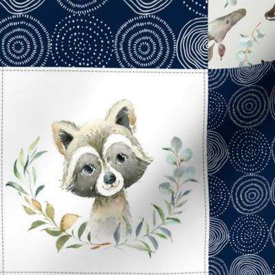 Woodland Animal Tracks Quilt Top – Navy + Grey Patchwork Cheater Quilt, Style A