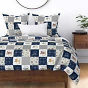 Woodland Animal Tracks Quilt Top – Navy + Grey Patchwork Cheater Quilt ROTATED, Style A