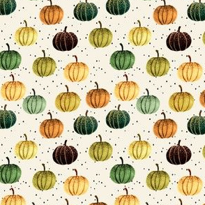 Small // Fall Pumpkins // Spanish Cream with Black Dots - Fall, Halloween