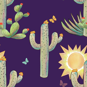 Cacti and Butterflies on Purple