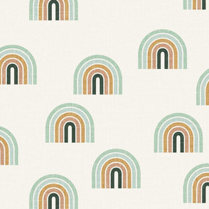 Large // Retro Rainbows Green and mustard Scattered rainbows