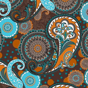 Paisley Mandala orange brown turquoise XL