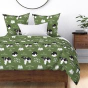 bear adventure on green linen