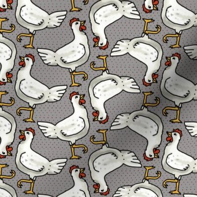 Happy White Hens on Gray
