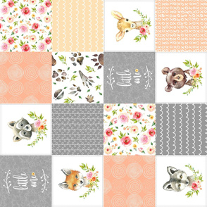Peach Girls Woodland Cheater Quilt – Little One Blanket Patchwork, ROTATED Style H