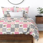 Pink Girls Woodland Cheater Quilt – Little One Blanket Patchwork, ROTATED Style P