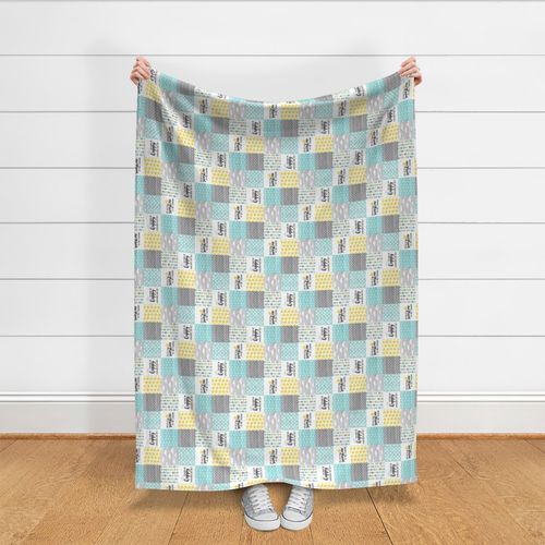 3 inch  Watercolor You are my sunshine//Yellow, Turquoise - Wholecloth Cheater Quilt - Rotated