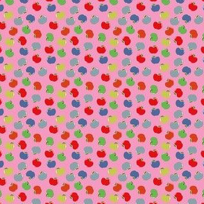 Apples (Multicolor on Pink) Mini Print 1.5inch repeat, David Rose Designs
