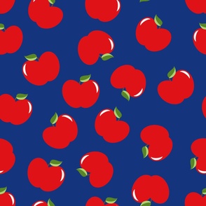 Apples (Red on Blue) Extra Large Scale, 40inch repeat, David Rose Designs