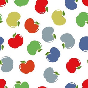 Apples (Multicolor on White)  Large Scale, 30inch repeat, David Rose Designs