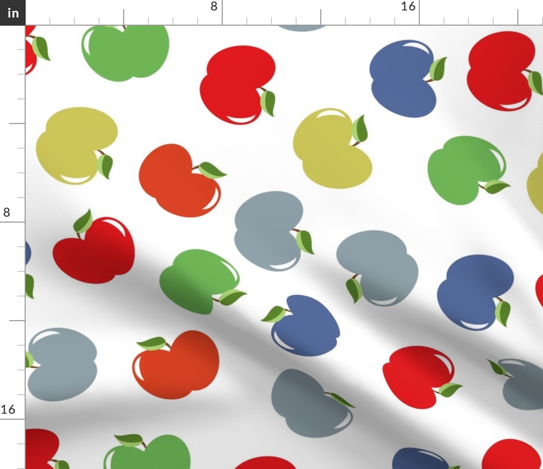 Apples (Multicolor on White)  Large Scale, 30inch repeat, David Rose Designs