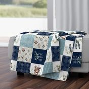 Woodland Animal Tracks Quilt Top – Navy + Blue Patchwork Cheater Quilt, Style B