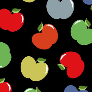 Apples (Multicolor on Black) Large Scale, 30inch repeat, David Rose Designs