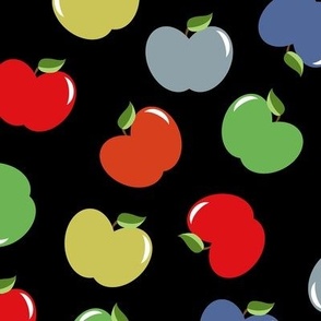 Apples (Multicolor on Black) Medium Scale, 12inch repeat, David Rose Designs