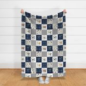 Woodland Animal Tracks Quilt Top – Navy + Grey Patchwork Cheater Quilt ROTATED LEFT, Style A